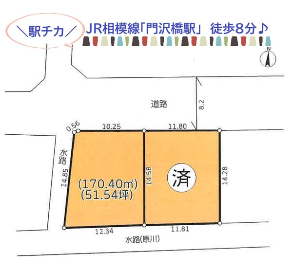 【土地図】 | ＼駅チカでおすすめ！／JR相模線「門沢橋駅」まで徒歩8分です♪♪　
徒歩圏内にスーパーやコンビニがあるの便利な立地です◎