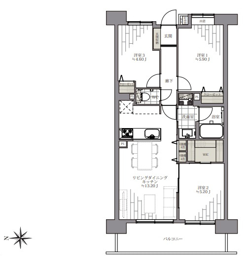 コスモ住吉扇橋の間取り|コスモ住吉扇橋：全居室収納・窓が付いた３ＬＤＫリノベーション物件にはアルコーブが付いております！