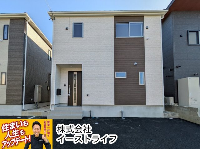 【新築戸建】　いわき市平塩第4　全2棟の外観|同社施工写真　いつでもご案内できます！お気軽にご連絡ください！住宅ローンや他にお借入がある方に関してのお悩みも、先ずはご相談ください。（担当：梶田）