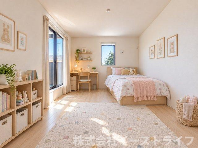 【新築戸建】　いわき市平塩第4　全2棟の子供部屋|2号棟の子供部屋に家具を配置したイメージ画像です
※本画像はCGで作成しており、実際に現地に 家具は置かれておりません。また、価格に 家具は含まれておりません。