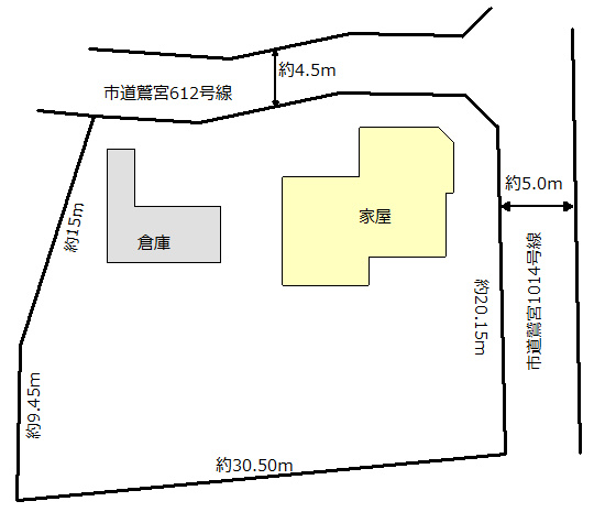 八甫中古戸建の区画図|全体図です。北東角地。