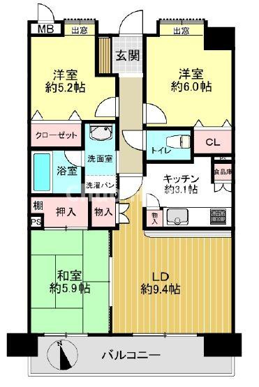 ライオンズマンション一之江壱番館の間取り|南向きにつきまして日当たり・通風良好
