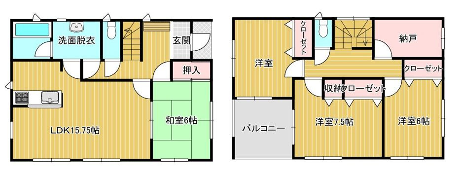 会津若松市幕内南町の間取り|約15帖のLDKに隣接する和室（６帖）を開放すれば、広々とした大空間に！