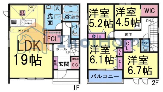 神戸市西区秋葉台１丁目　新築戸建の間取り|人気の4LDK+WICの間取り！各部屋収納ございます！ファミリークローク・SIC完備で収納豊富です!