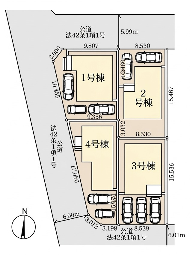 [新築住宅] 東松山市高坂 第2 全4棟の区画図