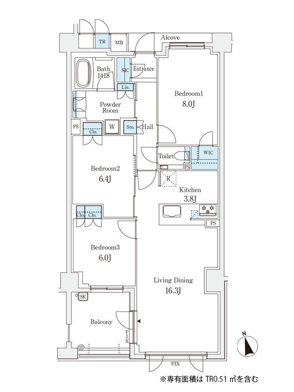 芦屋市朝日ケ丘町の賃貸マンションの間取り