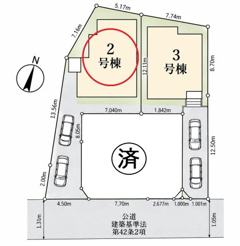 仲介手数料無料　蓮田市上２丁目12-27　新築戸建　全３棟の区画図