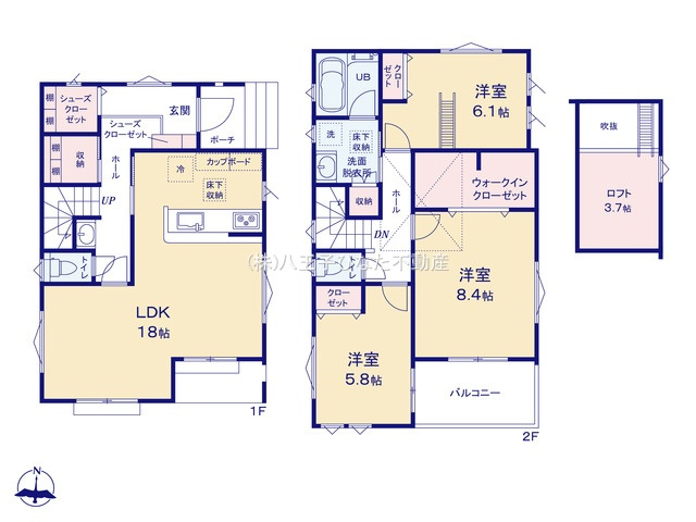 『八王子市新築戸建て』八王子市東浅川町1086-2【仲介手数料無料】　２期の間取り|～仲介手数料無料☆八王子ひなた不動産～八王子市東浅川町　新築戸建て