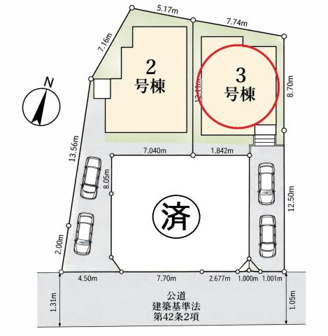 仲介手数料無料　蓮田市上２丁目12-27　新築戸建　全３棟の区画図