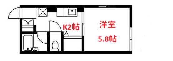 【間取り】 | コートアオイ | 洋室5.8帖にK2帖です
