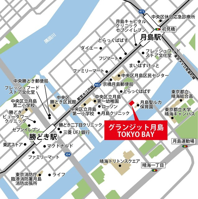 グランジット月島ＴＯＫＹＯ　ＢＡＹの地図