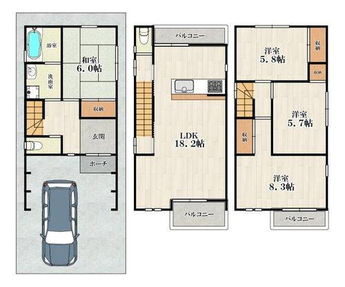 住吉区万代4丁目中古戸建の間取り