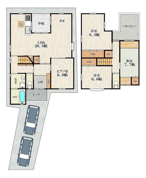 箕面市瀬川1丁目中古戸建の間取り