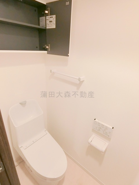 グランデュールⅦ大田中央のトイレ|吊戸棚収納と温水洗浄便座付きのトイレ　