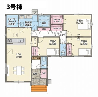 【間取り】 | ☆☆新築住宅　いわき市郷ケ丘３丁目６期　全４棟！！オール電化♪ご案内随時受付中です♪ | ３号棟