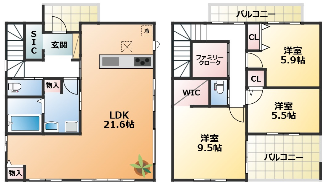 リガーレ宇都宮市細谷町3期の間取り|南向きで陽当たりの良い間取りです