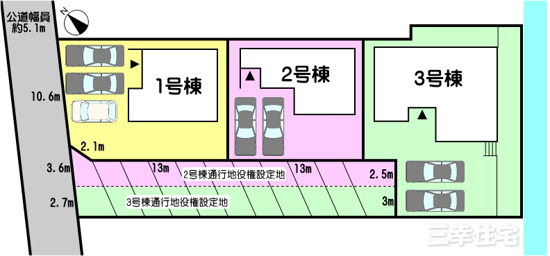 碧南市中山町 1号棟の区画図|1号棟　並列駐車4台（車種による）