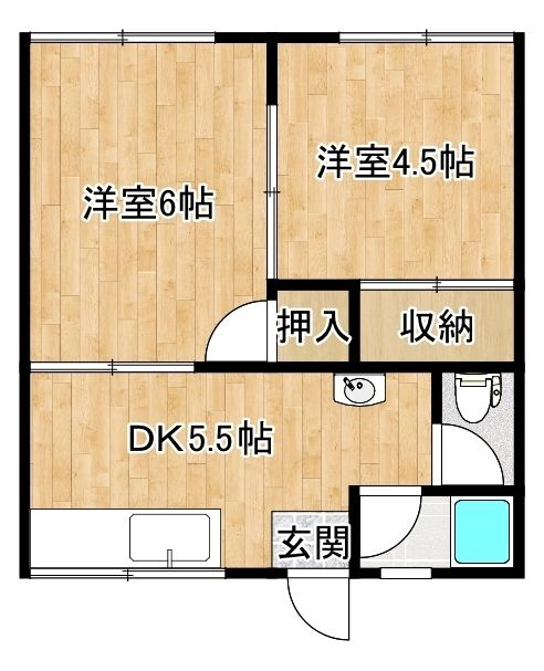 ちとせ荘の間取り|２DKの間取りです