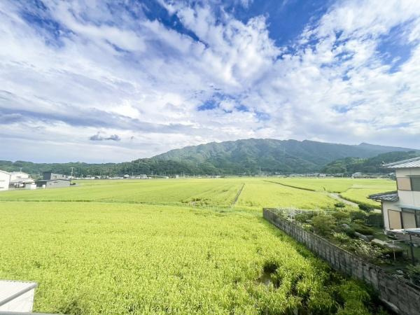 口戸　戸建てのその他|広がる田園風景と遠くにそびえる山々が調和した開放感ある眺めが楽しめます。空が大きく感じられる景色で自然の移り変わりを身近に感じられます。窓から見える一面の緑が日々の生活に落ち着きを与えてくれます。