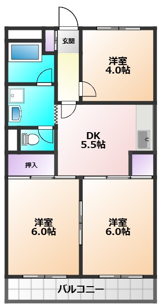 小平市花小金井６丁目の賃貸マンションの間取り