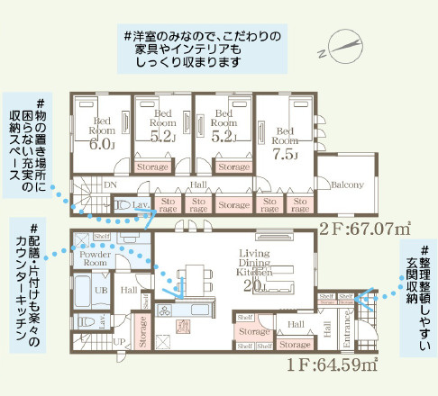石岡市旭台1期　新築戸建　1号棟　の間取り|家事・仕事・リラックスを無理なく両立。快適なワークライフを支える間取り設計です。