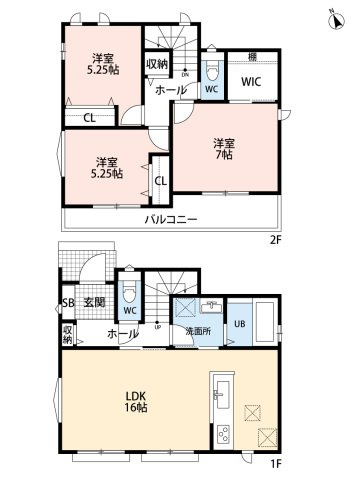 小牧市小木南3丁目　新築戸建　A号棟の間取り|広々ワイドバルコニー。
たっぷり収納の大型WIC。