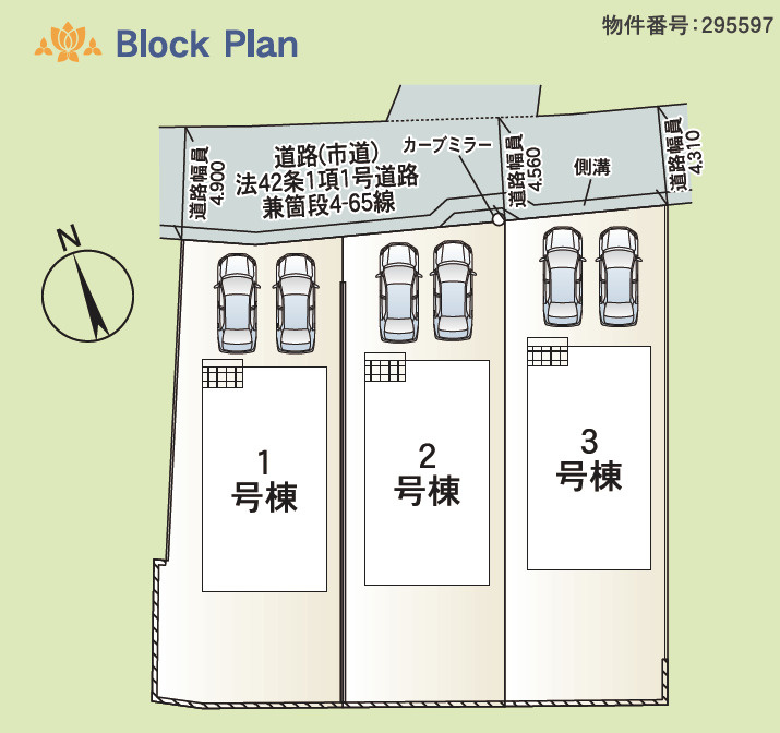 クレイドルガーデンうるま市兼箇段　第３・３号棟の区画図|区画図／接道状況：南側4.020ｍ公道