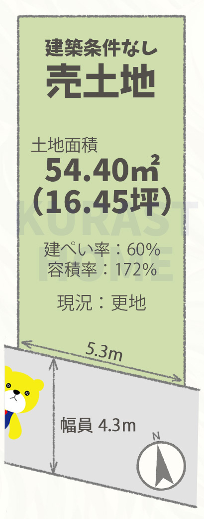長岡京市調子1丁目　建築条件なし土地
