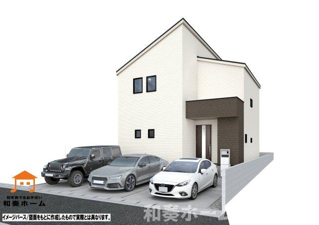 リナージュ ネクスジー 北島町中村01期の外観パース|イメージパース/図面をもとに作成したもので実際とは異なります。