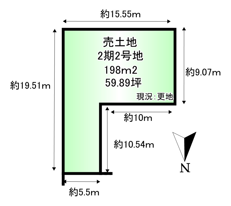 橿原市常盤町２区画　　建築条件なし土地の土地図|土地面積：198ｍ2　59.89坪