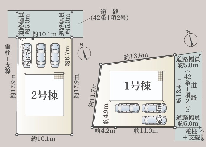 クレイドルガーデン三木町氷上第１◇耐震等級３取得の地震に強いオール電化住宅です！の区画図|全体区画図
各棟、駐車場スペースは３台以上のゆったりとした区画で日照や通風にも十分に配慮されています。