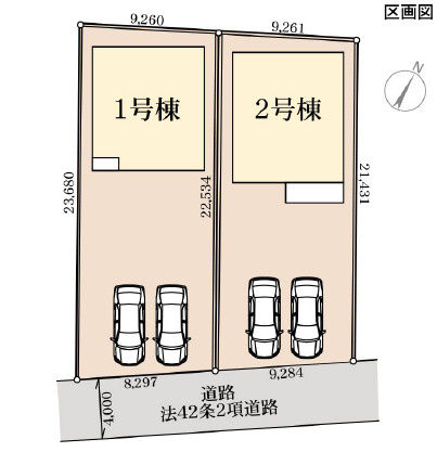 第4境町　新築戸建　１号棟の区画図|敷地213.82㎡の整形地。駐車も余裕があり、暮らしやすい住まいです。