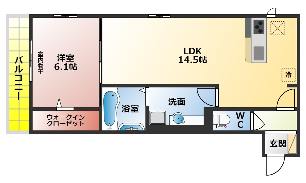 プランドールⅠの間取り|１ＬＤＫの間取り