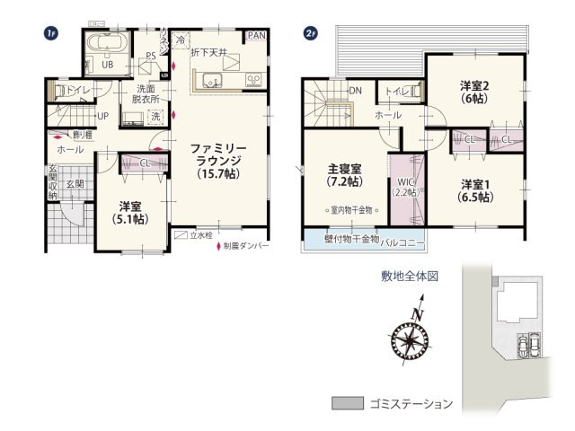 ワイウッドコート前橋市下小出町第5期の間取り|洗面脱衣所は2箇所から出入りができるので忙しい家事もラクラク♪2階へ上がる階段へのアクセスもよく、動