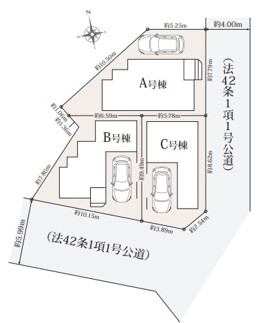 大阪市東淀川区大道南　新築一戸建ての区画図|全3区画