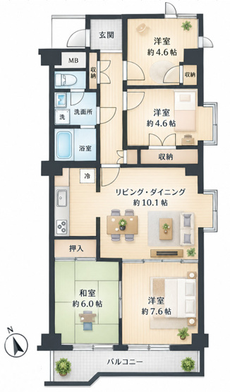 【間取り】 | 上大岡セントラルハイツＣ棟　バス停約2分/4LDK/周辺商業施設充実