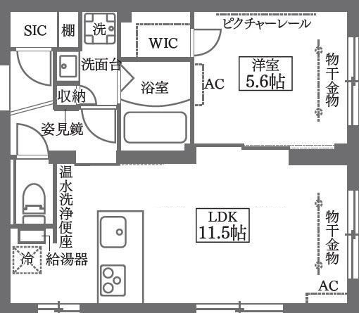 COCOCUBE大森本町の間取り|間取り　カウンターキッチンの1LDKウオークインクローゼット付！