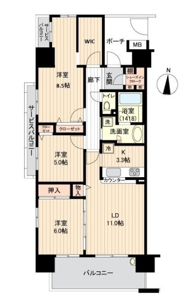 ペット飼育可　エンゼルソルスイート海老名　５階3LDK　【仲介手数料無料】の間取り