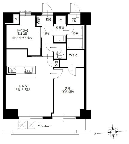 千駄木リリエンハイムの間取り|千駄木リリエンハイム：全居室収納・窓が付いた１ＳＬＤＫリノベーション物件あ居室としても使えるサービスルーム付き！
