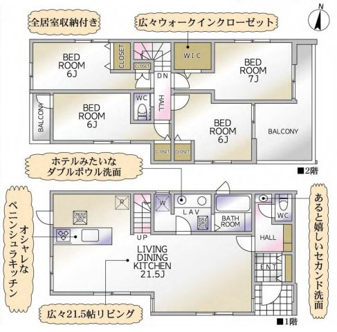 【横浜市泉区和泉中央北5丁目7-5全2棟新築戸建て】★仲介手数料無料★（中和田小学校・中和田中学校）の間取り