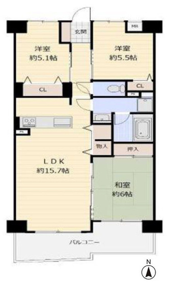 【間取り】 | 朝日プラザイーストスクエア | 【3LDK＋南向きバルコニー☆】室内水廻り設備一新！全面リフォーム済みです☆