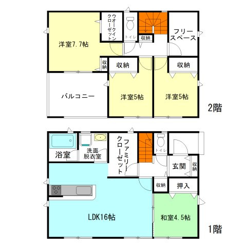 【間取り】 | クレイドルガーデン前橋市青柳町第28ー⑤ | リビングには大容量ファミリークローク付き！
家族と自然に顔合わせできるリビングアクセス階段！