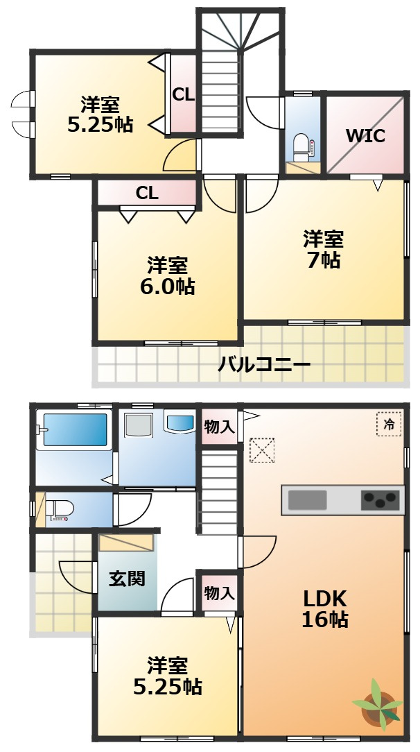 ハートフルタウン宇都宮市兵庫塚3丁目1466番の間取り|全室南向きで陽当たりの良い間取りです
