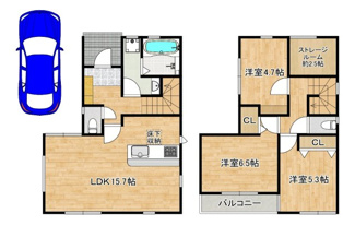 【間取り】 | 土塔町２期　新築一戸建 | 【フラット３５Ｓ利用可能ですよ】固定金利ですので月々の支払が安定し、家計にゆとりが生まれますね！！