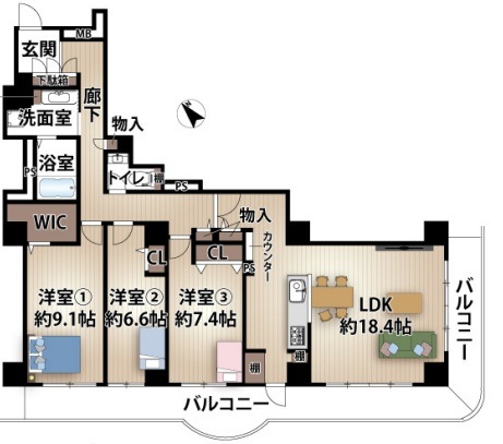須磨パークヒルズC棟の間取り
