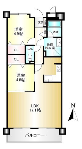 コスモ橿原神宮前の間取り|2LDK　専有面積：58.98㎡