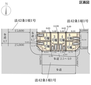 大阪市東淀川区大道南　新築一戸建ての区画図|全６区画