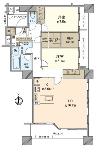 ブリリアタワー所沢ロジュマンの間取り|25階建て24階部分、南×東向き角部屋、2SLDKの間取りです。