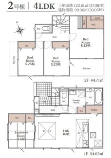 【間取り】 | 藤沢市用田 2号棟 4期 | 南向き　２階建て　4LDK　全居室南向き　全居室収納付き　和室　WIC　パントリー
