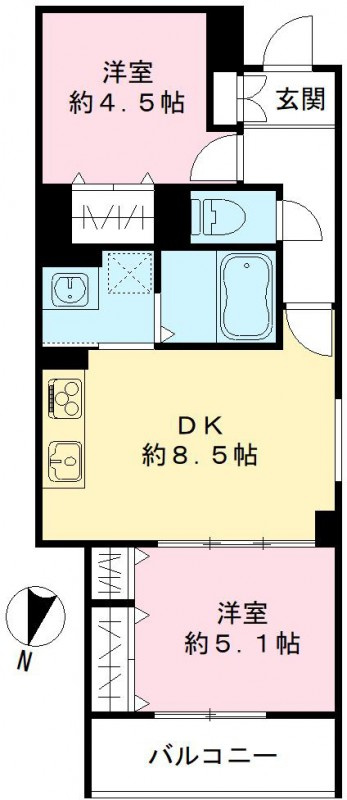 クリエオーレ下神田Ⅱの間取り|1号室